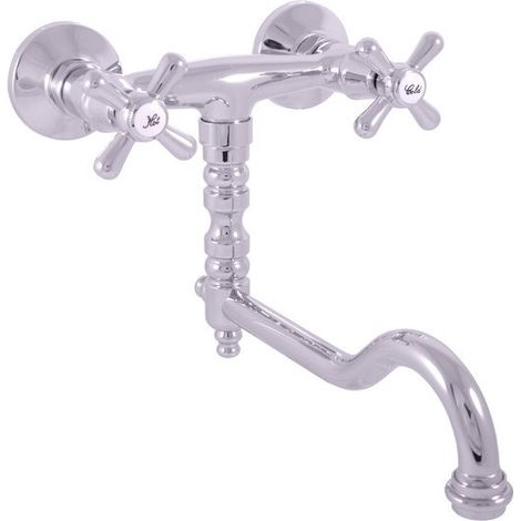 Mélangeur lavabo MORAVA RETRO pivotant en laiton chromé (1/4)