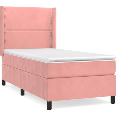 Maison Exclusive - Cama box spring con colchón terciopelo rosa 90 (1/5)