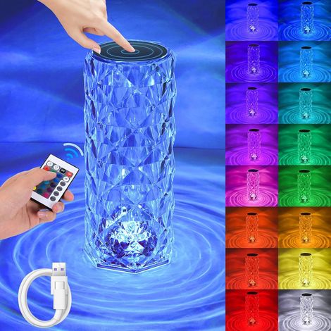 LED Crystal Table Lamp, RGB Crystal Diamond Lamp, 16 Colors & 4 Modes with Remote Control and Key, Dimmable LED Romantic Bedside Lamp for Bedroom Living Room Party (1/5)