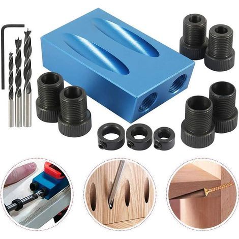 Kit de gabarit de trou de poche 14 pièces Angle de perçage 15° Alliage d'aluminium Pour bois dur Connexions discrètes (1/5)