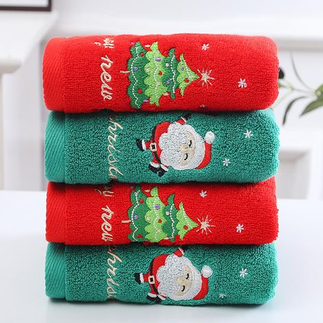 Lot de 2 serviettes de Noël rouges avec le Père Noël, cadeau de Nouvel An, pour se laver les mains et le visage, idéales pour la maison et la salle de bain. (1/5)