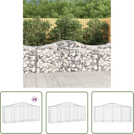 The Living Store Gabionen mit Hochbogen 8 Stk. 200x50x80/100 cm Verzinktes Eisen - Gabionen - Gartenzaun - Gartendeko - Eisen - Stauraum (1/5)