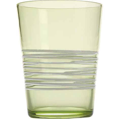 Ensemble de 6 verres à eau Filante en verre coloré vert pomme, design artisanal avec décoration à fil blanc, résistants et lavables au lave-vaisselle