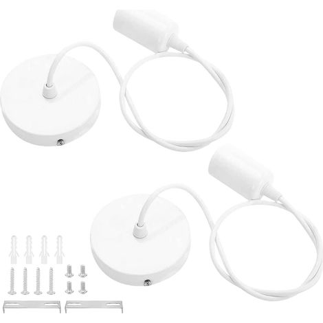Lot de 2 Suspension Luminaire E27 Pendentif Lampes Suspendues Accessoires Pendule corde 100CM Câble de Suspension Blanc Rétro Lustre Compatible avec Abat-jour pour Salon Chambre Cuisine (1/5)