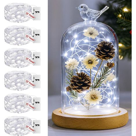6x guirlande led à pile, 2 m / 20 led, blanc froid, minuterie 6h, étanche ip65, pour intérieur extérieur fête mariage noël (1/5)