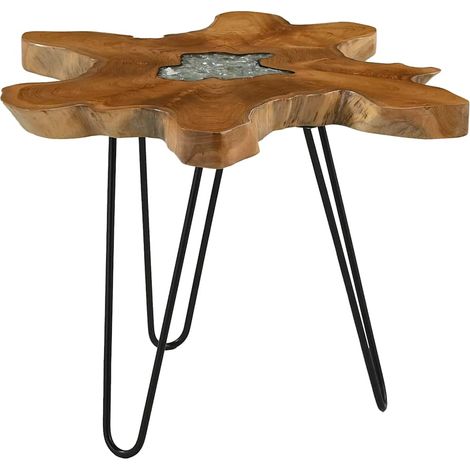 Table basse de salon, Table Café, 70 x 45 cm Bois de teck massif et polyrésine OIB6983E (1/5)