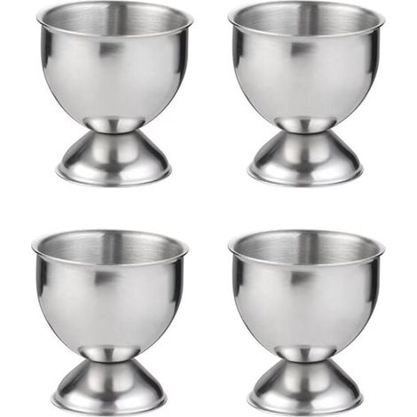 Lot de 4 coquetiers en acier inoxydable, pour œufs à la coque, couleur argent, résistant et pratique pour le petit-déjeuner (1/5)