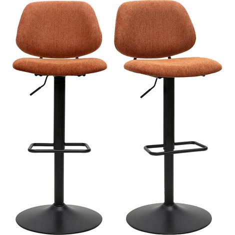 Tabourets de bar relevables design en tissu effet velours texturé terre brûlée et métal noir BARNET (lot de 2) (1/5)