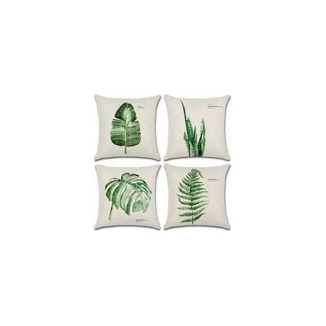Extérieur Housse De Coussin, Lot De 4 Imperméable Feuille Verte Motif Canapé Taie D'oreiller Pour Patio Jardin Salon Chambre Décoration, 45x45cm -A (1/4)