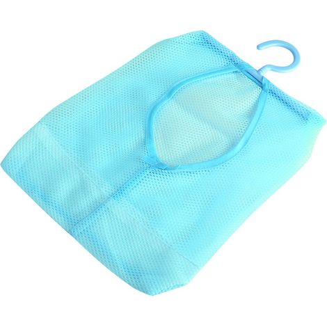 Sac de rangement suspendu en filet bleu pour chaussettes, collants, soutiens-gorge et sous-vêtements, usage polyvalent dans la salle de bain (1/5)