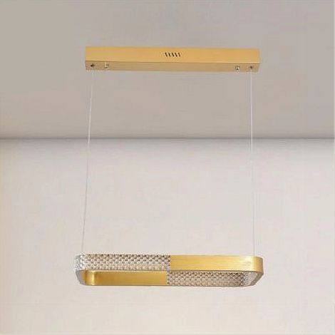 TRADE SHOP - Lampadario A Sospensione Led 28w Rettangolare Oro Cristallo Con Telecomando 32088 -