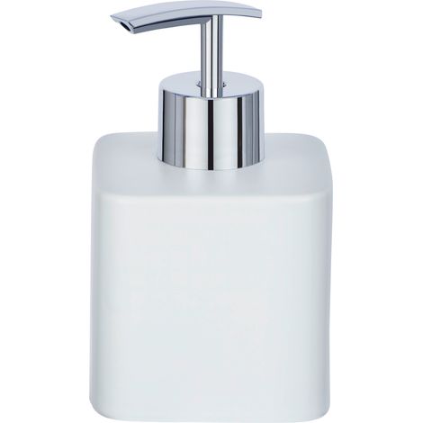 Wenko Dispenser di sapone Hexa Dispenser Dosatore dispenser per sapone liquido, Capacità 0.29 L, Ceramica, Bianco, 8.5 x 7.5 x 13 cm (1/5)