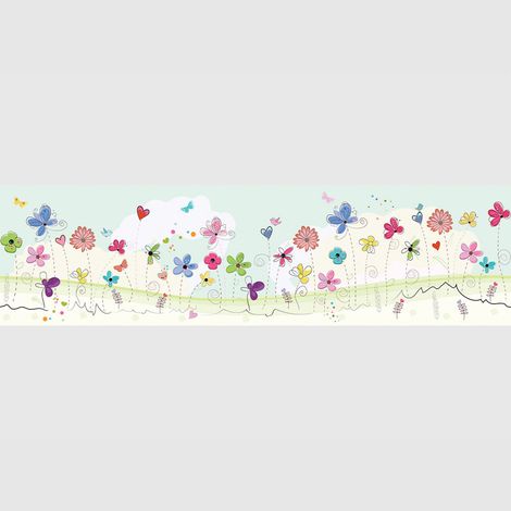 Frise auto-adhésive - Gribouillage de fleurs d'été - 500x13,8 cm (1/5)