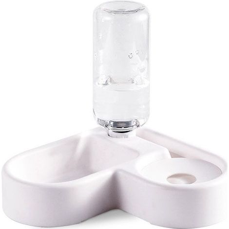 Distributeur d'eau automatique 2 en 1 pour animaux de compagnie, abreuvoir résistant aux éclaboussures et mangeoire sèche pour chat/chien, gamelle pour animaux de compagnie (blanc) (1/5)