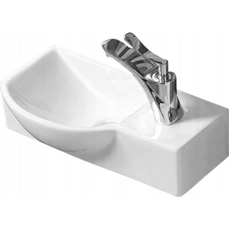 Vasque suspendue Silla, lavabo salle de bain en céramique 40x22x12 cm, design moderne, installation murale facile, Blanc