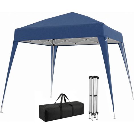 Gazebo Pieghevole da Giardino 2.4x2.4m con Struttura in Acciaio e Corde Antivento, Blu (1/5)