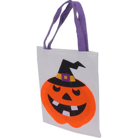 Sac fourre-tout en lin, joli sac de rangement coloré pour la décoration d'Halloween, fête, déguisement, chapeau noir citrouille sur fond blanc (1/5)
