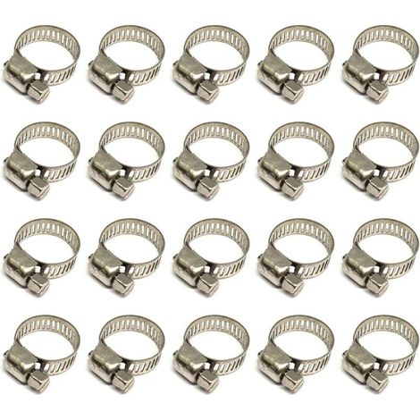 [NUNCA USADO] Juego de 20 abrazaderas de manguera, abrazaderas de manguera ajustables de 12 a 20 mm, acero inoxidable 304, abrazaderas de manguera de metal, para mangueras, tuberías de gas, tuberías d (1/4)