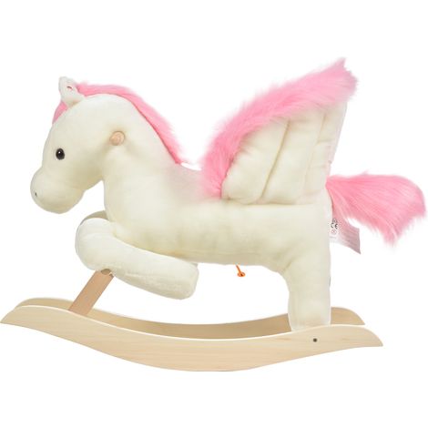 Cheval à Bascule Blanc et Rose avec Sons et Structure en Bois de Peuplier pour Enfants 18-36 Mois, 70x28x57cm (1/5)