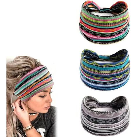 3-teiliges Stirnband, Damen-Stirnband, breites elastisches Stirnband, Stirnband im Boho-Stil, sehr elastisch, schweißabsorbierend, angenehm zu tragen, für Yoga (1/5)