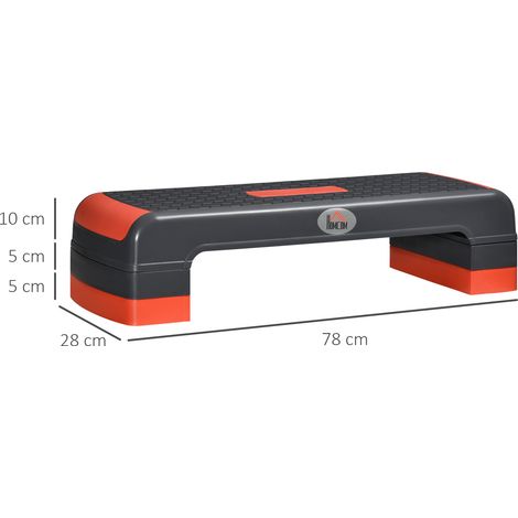 Step de fitness aérobique, hauteur réglable (10 cm, 15 cm, 20 cm), en plastique, noir et rouge (1/5)