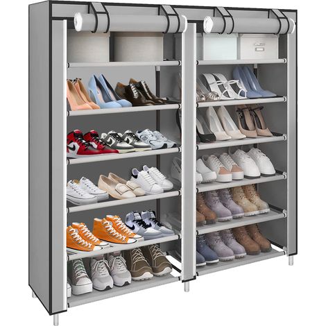 Aqrau Armoire à Chaussures, Étagère à Chaussures Tissu, 7 Couches, Meuble de Rangement avec Housse de Protection, Meuble à Chaussures avec Zip, Gris 120x30x110cm (1/5)