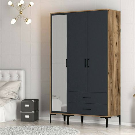 Dmora - Armario 3 puertas Dpierin, Muebles de dormitorio, Vestidor, Armario de ropa, 120x201h48 cm, Nogal y Antracita (1/5)