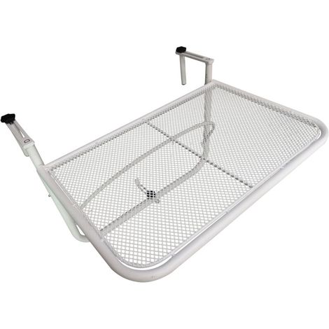 Table suspendue de balcon, réglable en hauteur sur 3 positions, en métal résistant aux intempéries, table d'appoint pour balustrades de balcon et de terrasse, 60 x 56 cm, blanche