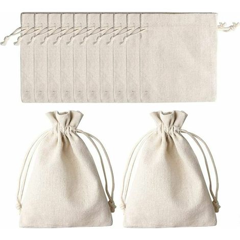royaluxe - Lot de 12 Sacs en Coton avec Cordon de Serrage, 12 X 16 cm Sachets Réutilisables en Jute Sac Cadeau avec Cordon pour Bijoux, Maquillage, Pièces, Épices, Artisanat (Beige)， (1/5)