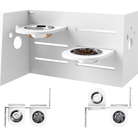 Gamelle chien réglable double bol inox tapis anti dérapage alimentation animal pratique blanc
