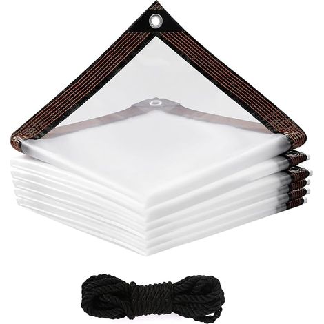 Waterproof Transparent Tarpaulin with Eyelets 2 x 2 m Outdoor Protective Tarpaulin Waterproof with Rope 5 m Transparent Waterproof Tarpaulin for Camping Plants Balcony Greenhouses Garden Furniture (1/5)