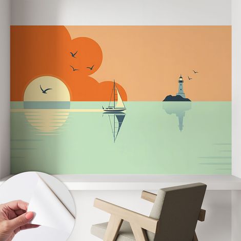Papier peint autocollant à motifs décoratifs pour salon chambre et bureau Décoration murale élégante avec colle Enchantement marin 104x70 cm (1/5)