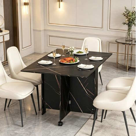 Table à manger pliante extensible noire effet marbre 120 x 80 x 73 cm OKWISH (1/5)