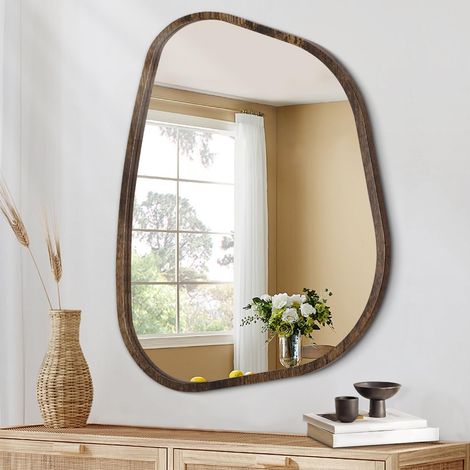Miroir asymétrique Petit 35 x 25 CM Miroir Mural irrégulier Cadre en Bois Moderne Forme Unique vanité Murale Miroir Artistique décoratif pour Salon Chambre à Coucher Salle de Bains (1/5)