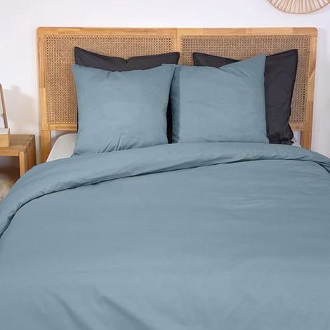 Parure de lit 220x240 cm Adulte - Housse de Couette 220x240 cm + 2 Taies d'oreiller 63x63 cm en percale de coton bleu uni –