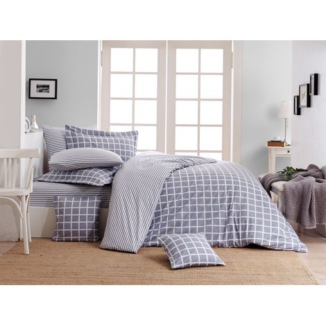 Funda nórdica, funda nórdica, ropa de cama Set 100% Algodón Azul Blanco