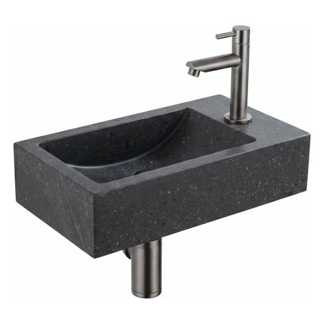 Saniclass Fuente ensemble fontaine - 40x22 - 1 trou de robinet - droite - pierre naturelle - robinet fontaine Gunmetal PVD brossé - foncé (1/2)