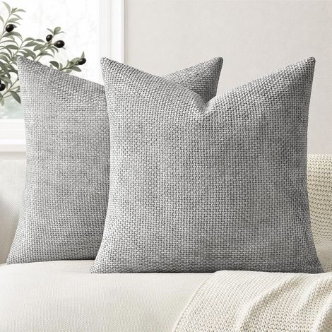 Lot de 2 Coussin Gris, Housse Coussin 60x60 cm, Tissu Chenille Doux et Moelleux, Decoration Maison, pour Canapé Salon Chambre Balcon et Jardin (1/5)