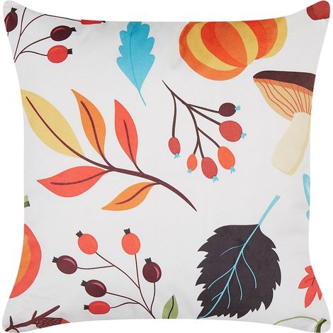 Coussin Décoratif en Velours Blanc Cassé 45 x 45 cm à Motif Automnal Doux Viscaria