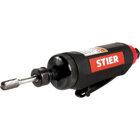 STIER Stabschleifer 51-1, Stecknippel 1/4 Zoll, geringes Lärmniveau 79 dB, kompakte Bauform, Gewicht 700 g, Länge 188 mm, Druckluft Stabschleifer, Glanzschleifer