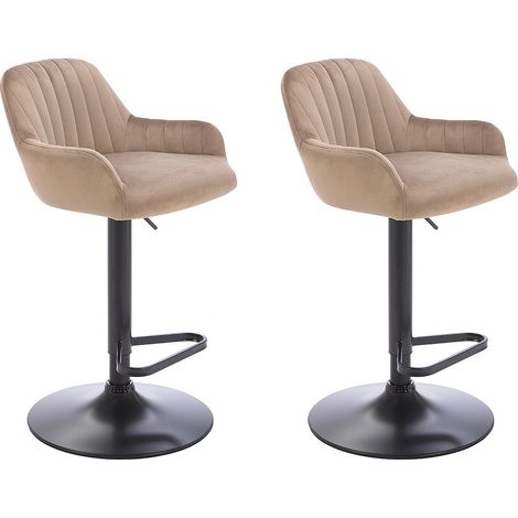Lot de 2 tabourets de bar en velours et métal noir - Hauteur réglable - Beige - ELEANA (1/5)