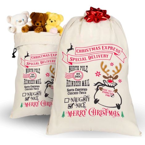 Borsa per regali di Babbo Natale, in juta, tinta unita, 70 cm x 50 cm (1/5)
