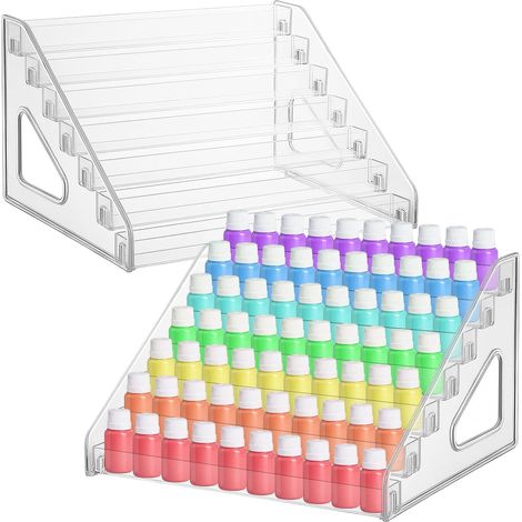 Lot de 2 organiseurs de peinture acrylique transparente à 7 niveaux, porte-bouteilles de peinture, support de vernis à ongles transparent (1/5)