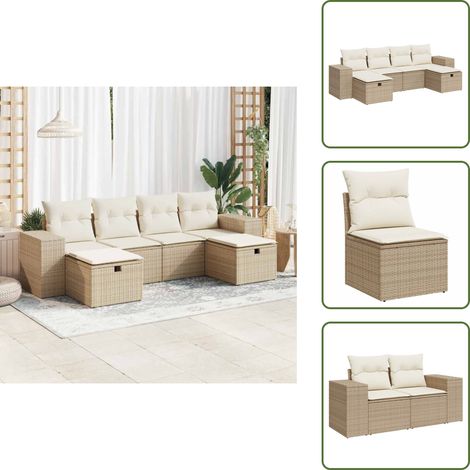 6-tlg. Garten-Sofagarnitur mit Kissen Beige Poly Rattan - Gartensofa Set - Garten Sofa Set - Outdoor Sofa Set - Garten Sofagarnitur (1/5)
