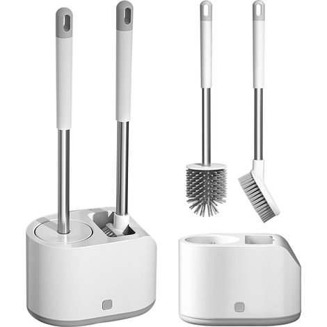 Toilet brush and holder set, silicone toilet brush for deep cleaning, with breathable support and base, anti-drip, long-handled scrubbing brush. (1/5)