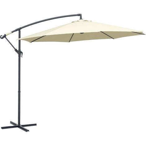 TRADE SHOP - Ombrellone Decentrato Inclinabile 3mt Con Base A Croce Manovella Da Esterno Giardino - Beige