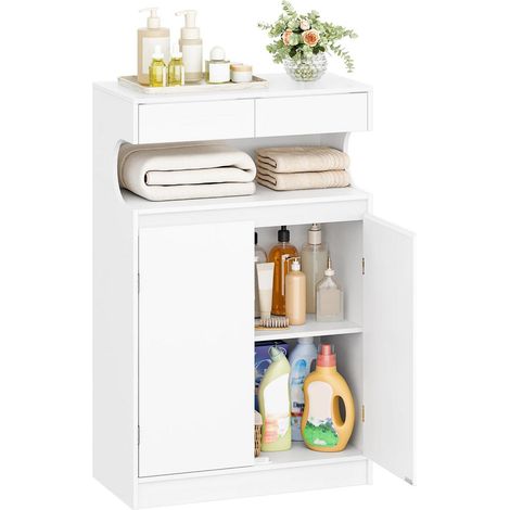 Badezimmerschrank mit 2 Schubladen und 2 Türen, verstellbare Einlegeböden, 30x60x90 cm, Weiß (1/5)