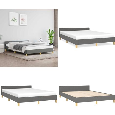 Cadre de lit sans matelas gris foncé 140x190 cm tissu - Cadre De Lit - Lit Double - Literie - Meuble Chambre - Design Moderne - Home & Living (1/5)