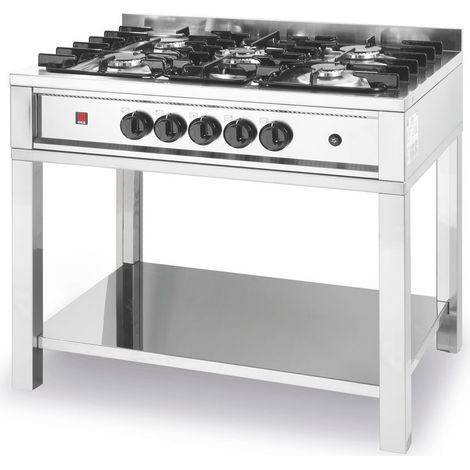 HENDI Gasherd - 5 Kochfelder, offener Unterbau, Kitchen Line, 14,3kW, 900x640x(H)910mm (1/2)