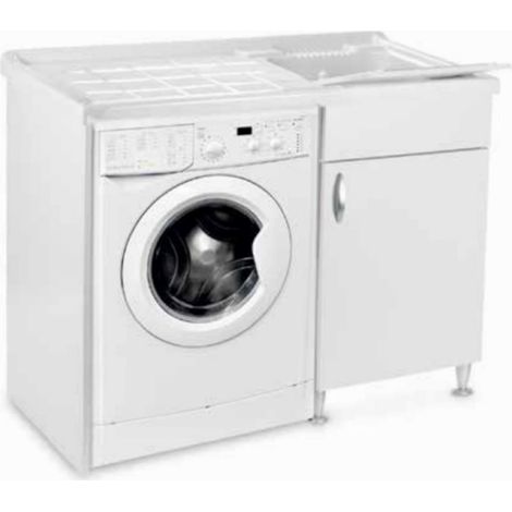 Lavatoio in legno Bianco coprilavatrice 105x60 1 anta e vasca in resina DX